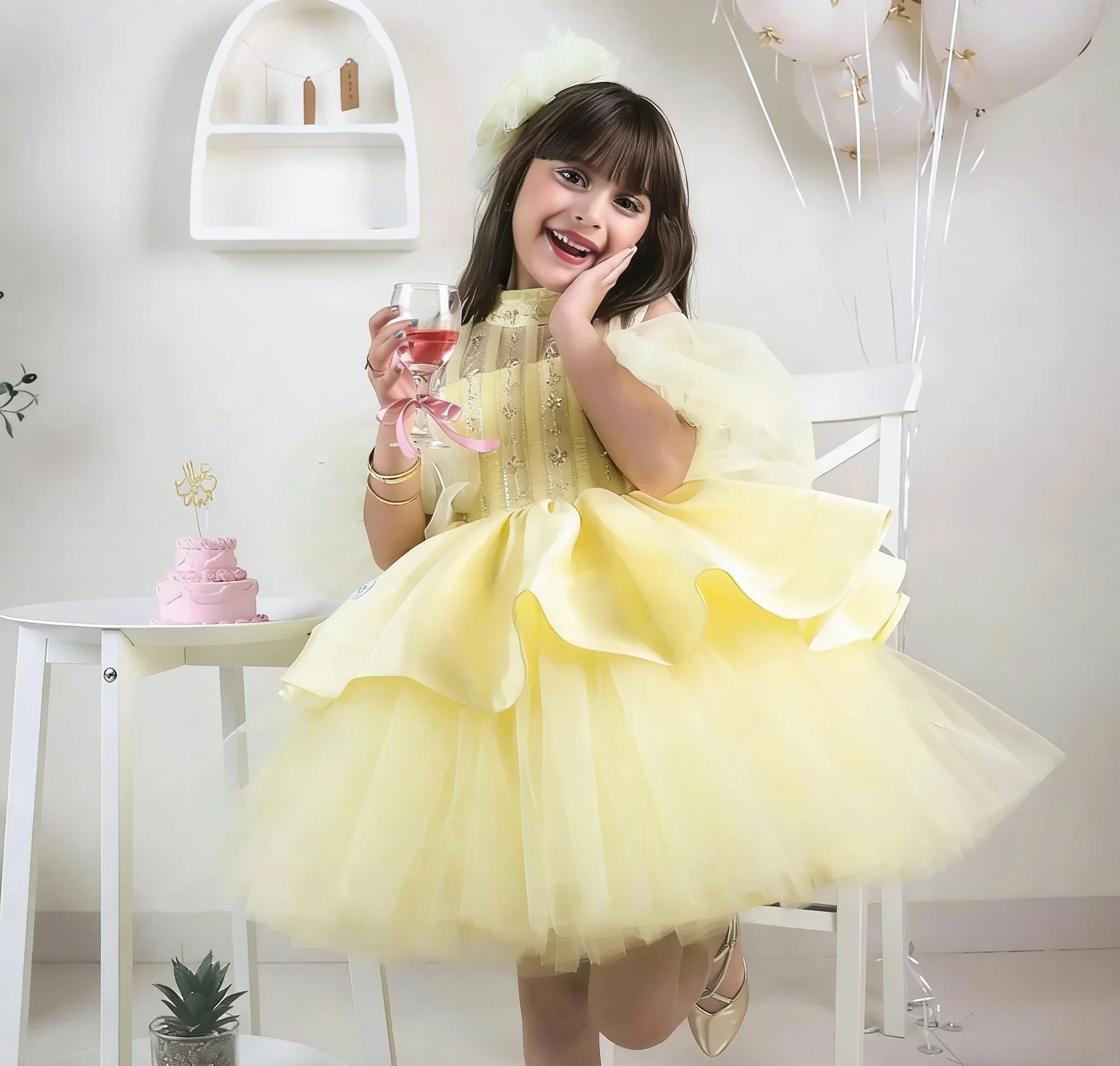 Embroidery Yellow Dress - Abiti da ragazza di fiore gialli