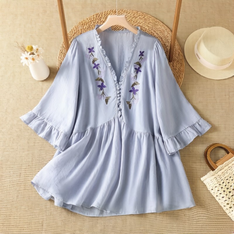 Embroidery Cotton Shirt - Camicia elegante in cotone e lino